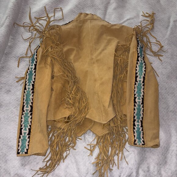 Cripple Creek Leather Jacket Fringe Beaded Women's XL Brown Western Aztec Boho - Picture 2 of 9